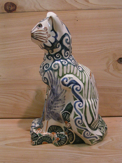 Adele Decorated Cubist Cubist Cat Sitting Up (Side 2)